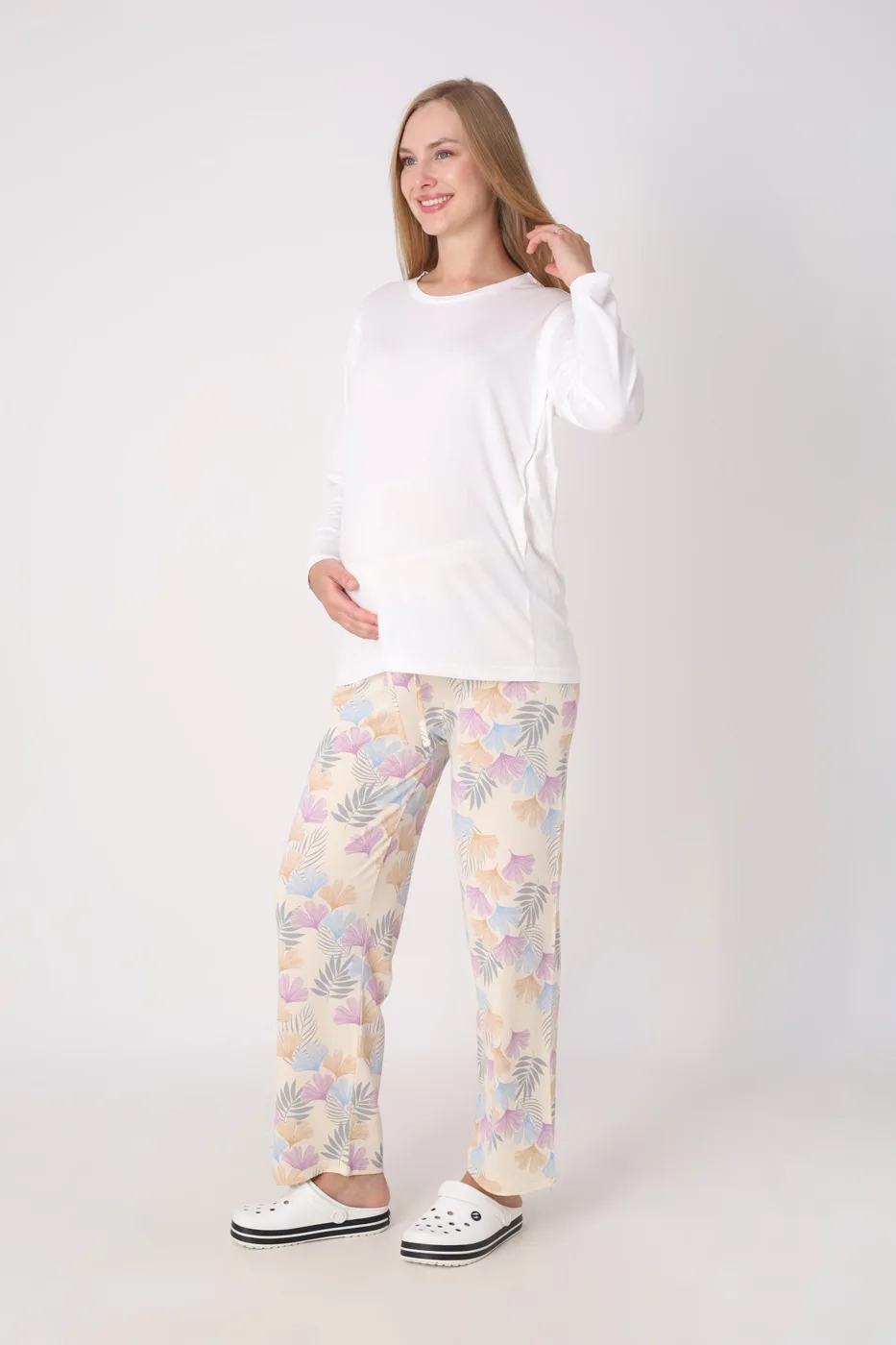 Maternity And Postpartum Pajama Set With Hidden Nursing Panel