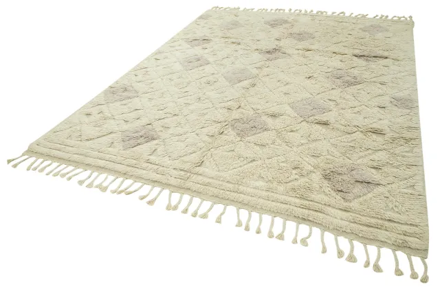 Cream Light Brown Bohemian Geometric Living Room Rug - Wool Handwoven 6 m² 234x297 cm