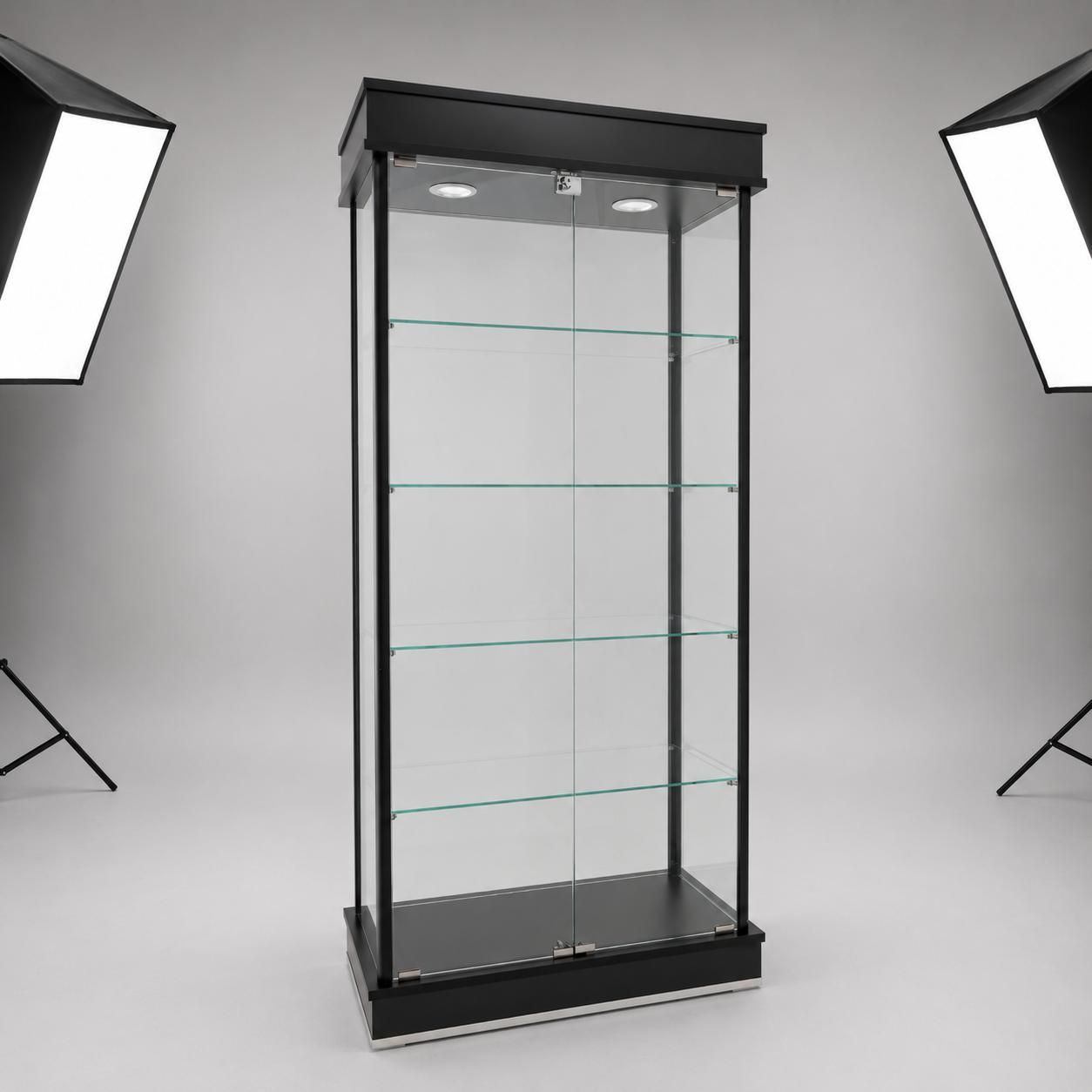 40x80x175 glass display cabinet | spotlit collection showcase | glass-door silverware cabinet | wide display cabinet with adjustable shelves - 39