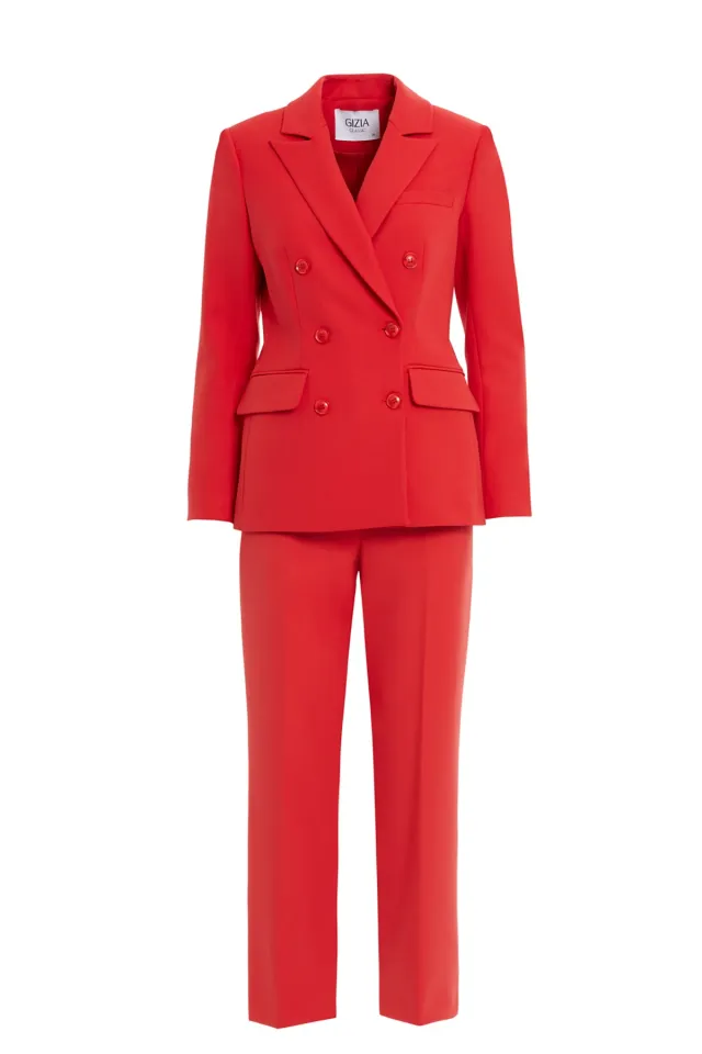 Double-Breasted Closure Carrot Trousers Set