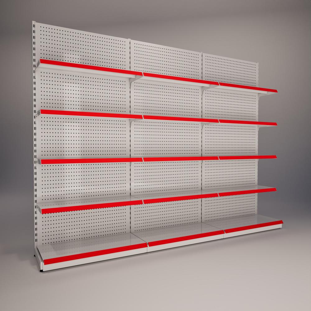 Perforated Supermarket Wall Shelf, 30x275x220 cm, Wall-Bay Shelf System 02