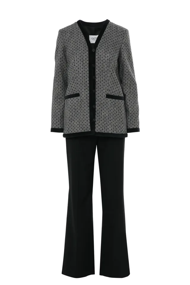 Band-Detail Jacket and Trousers Set