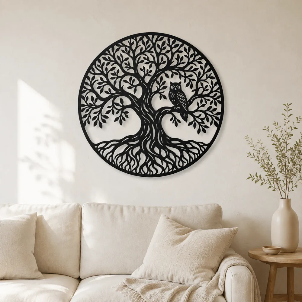 Tree with Owl Metal Wall Art