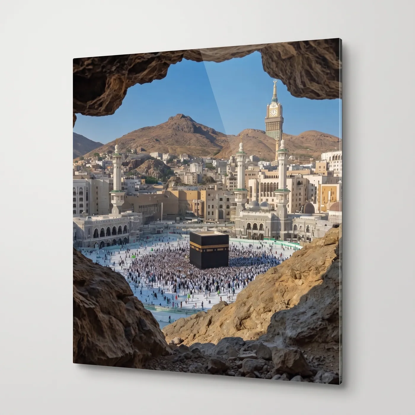 Vertical Glass Wall Art: Kaaba Cave View glass wall art