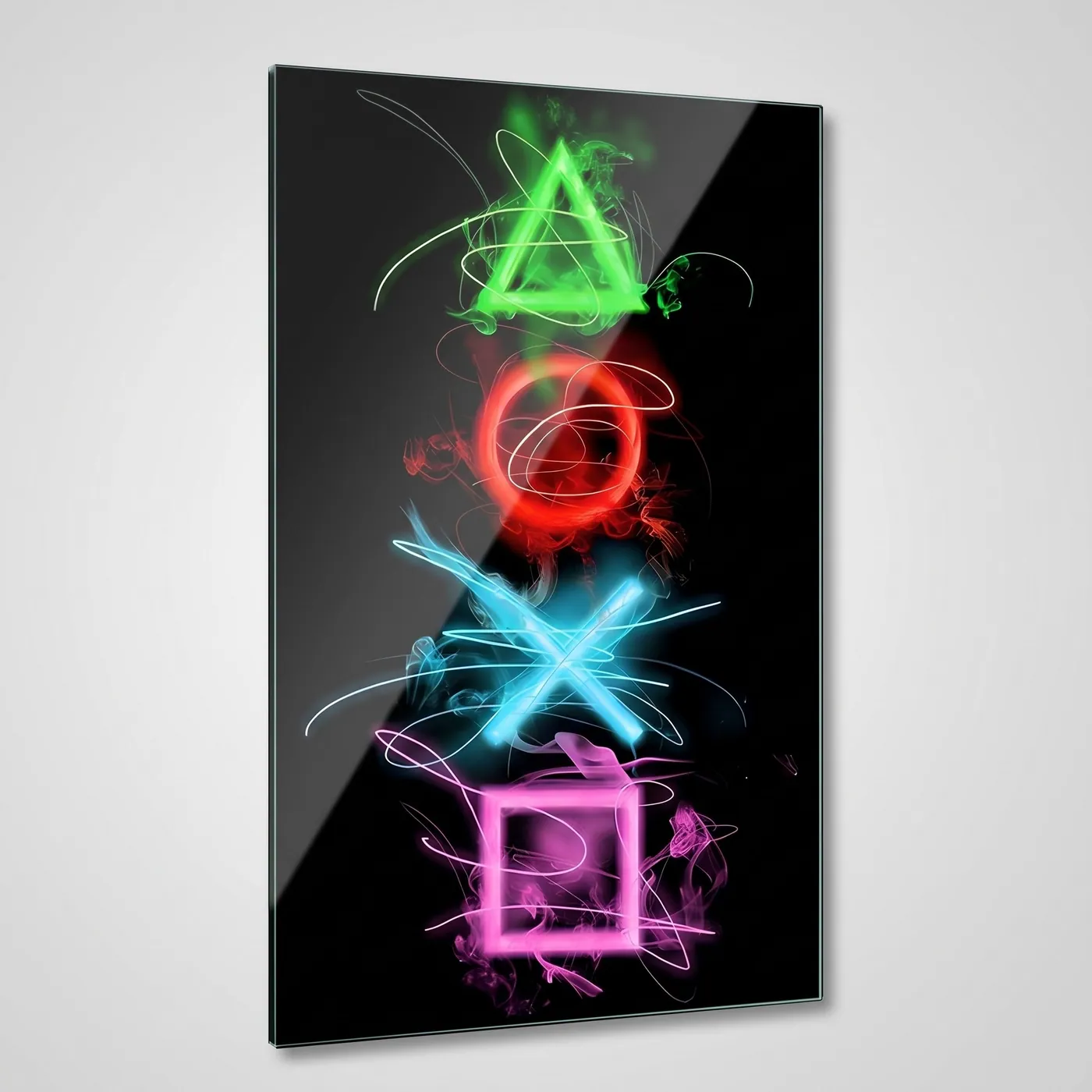 Neon Isikli Oyun Sembolleri Dikey glass wall art