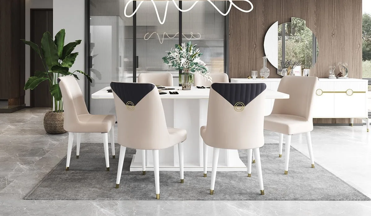 طقم طاولة طعام Gold Bella مع 6 كراس