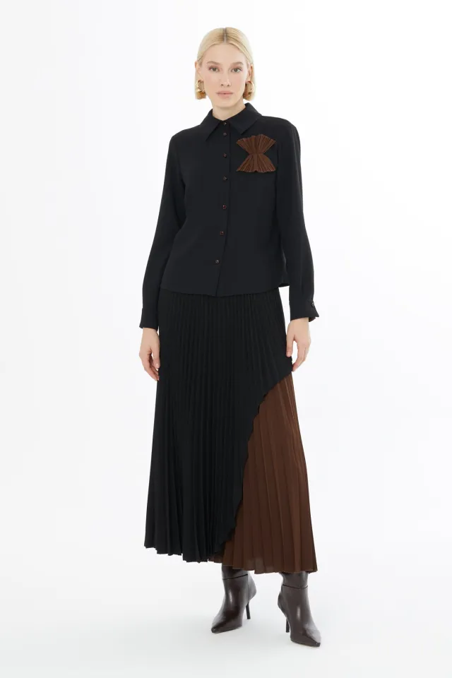 Handkerchief-Detail Shirt and Pleated Skirt Set