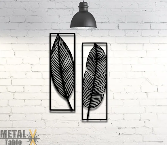 Iki Kuru Yaprak Dekoratif Lazer Kesim metal wall art