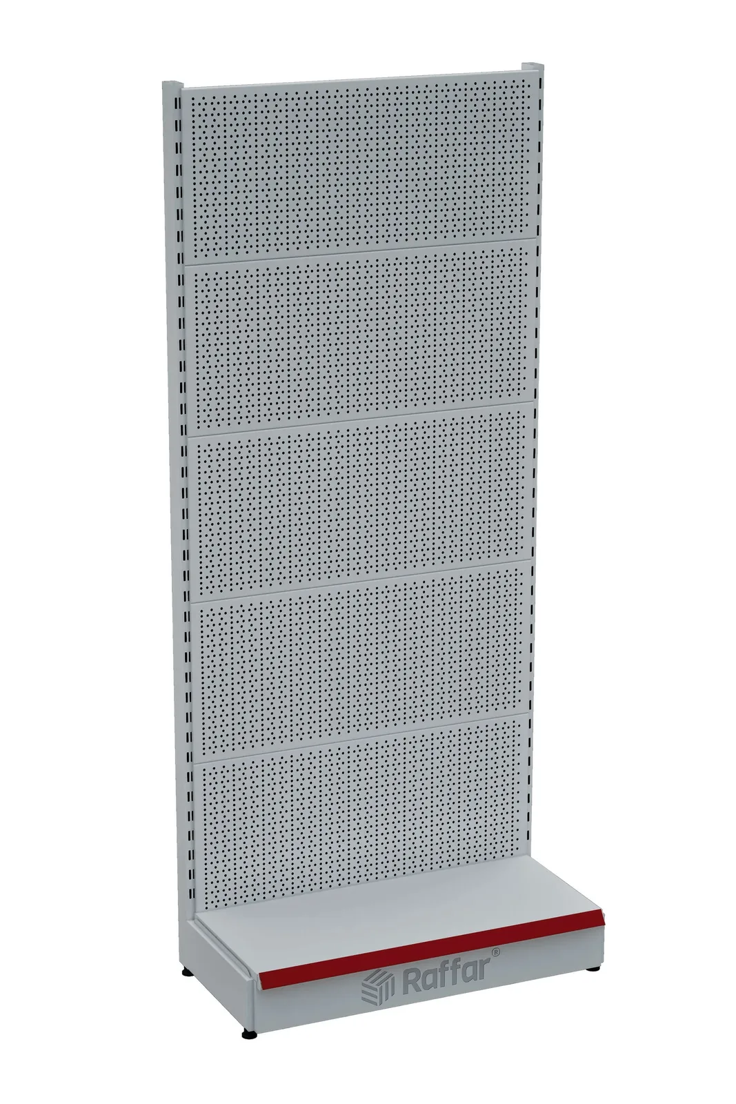 نظام رفوف سوبرماركت معدني أبيض مثقّب بقاعدة | رف عُدَد | G90CM الارتفاع H220 CM