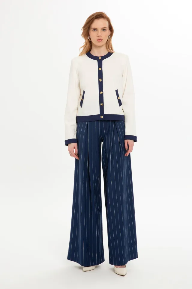 Round-Neck Jacket and Pleated-Trousers Set