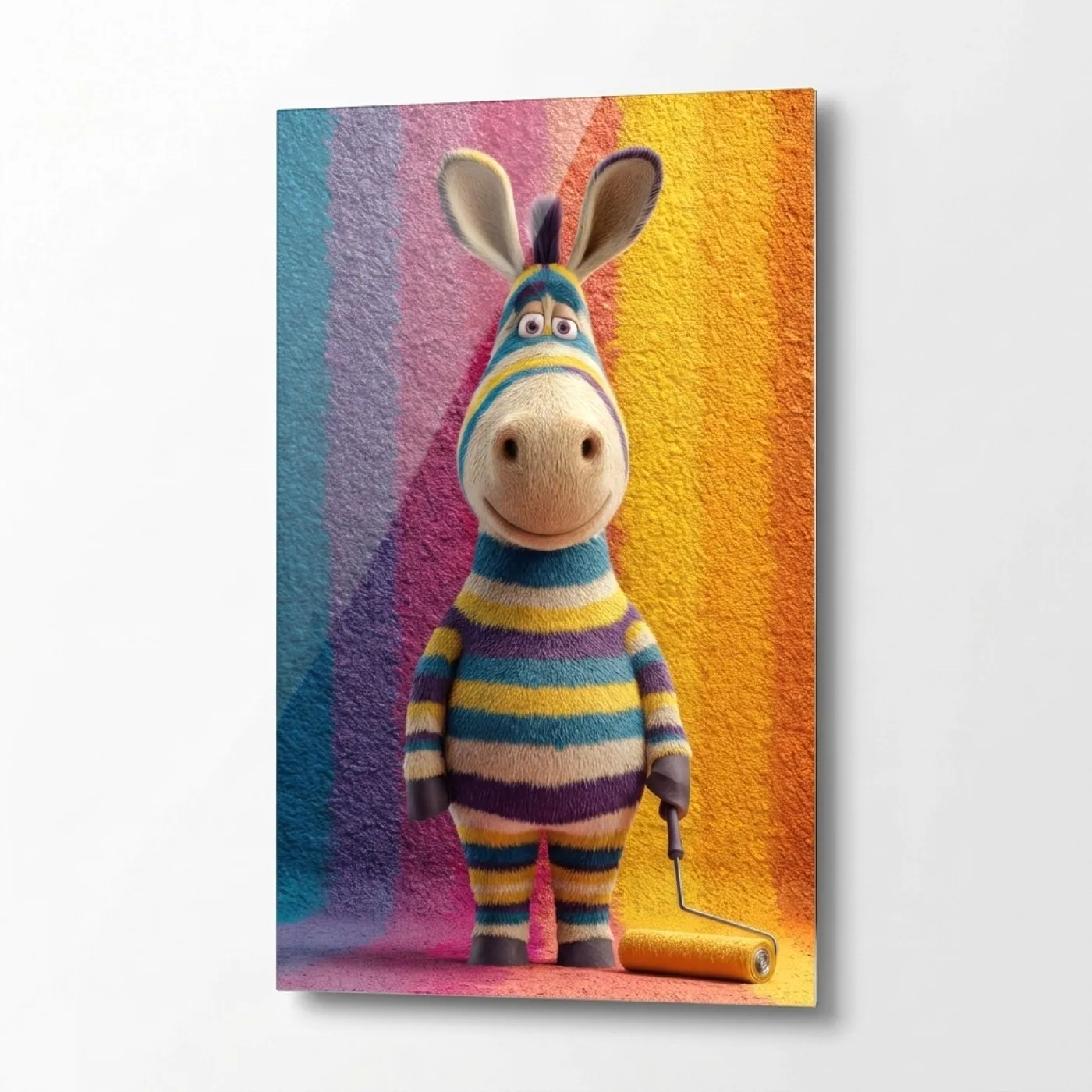 Colorful Striped Donkey Nursery Illustration Vertical Glass Wall Art glass wall art