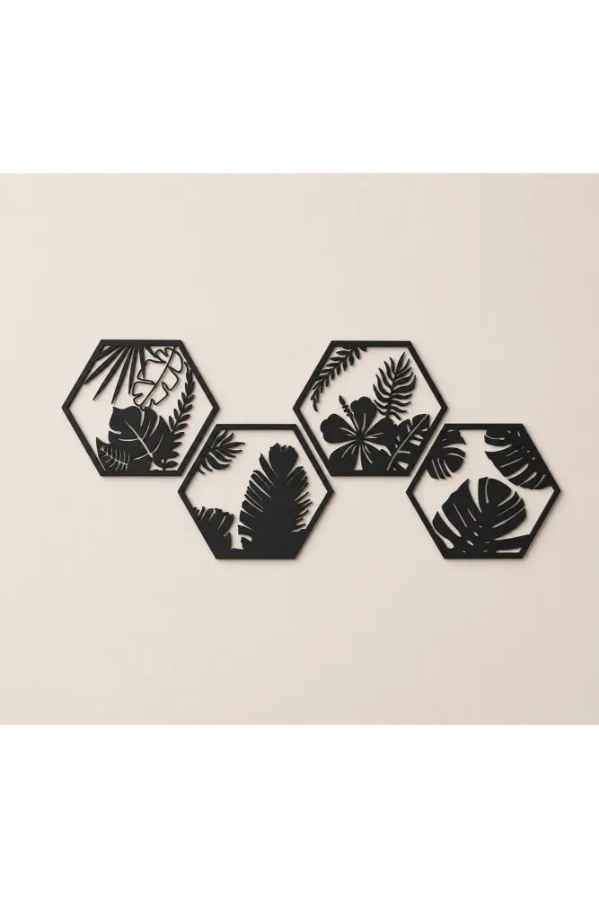 Set of 4 Tropical Leaf and Flower Wall Art
