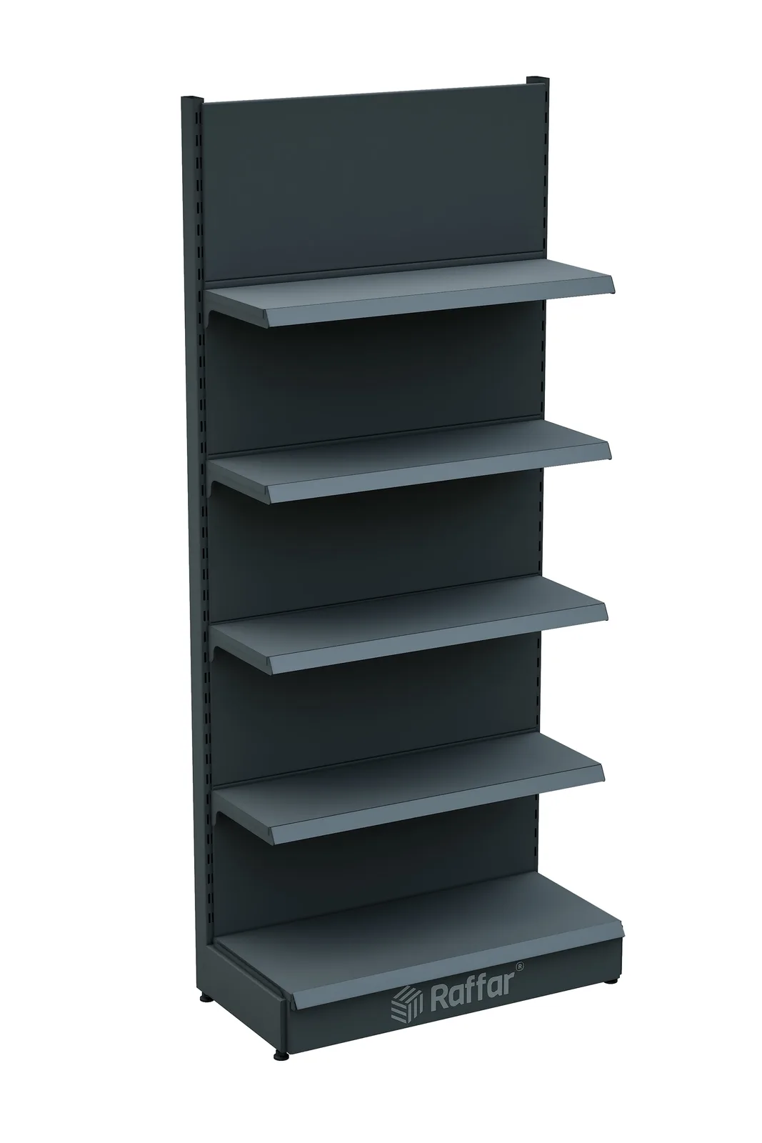 رف حائط سوبرماركت بقاعدة – 5 طوابق أنثراسيت، وحدة واحدة – W90 × H220 × D30/40 cm