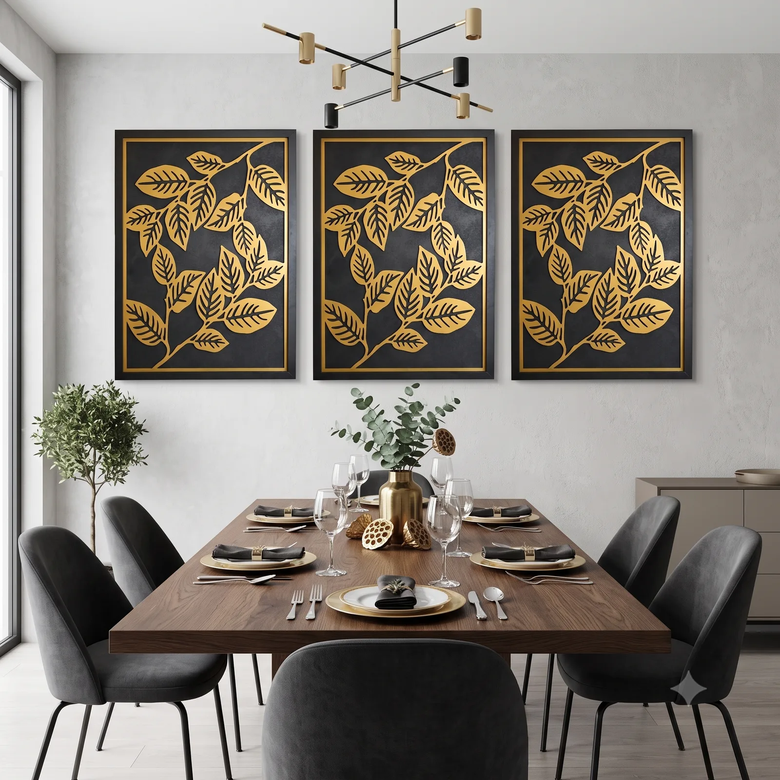 Wooden wall art Golden Leaves
