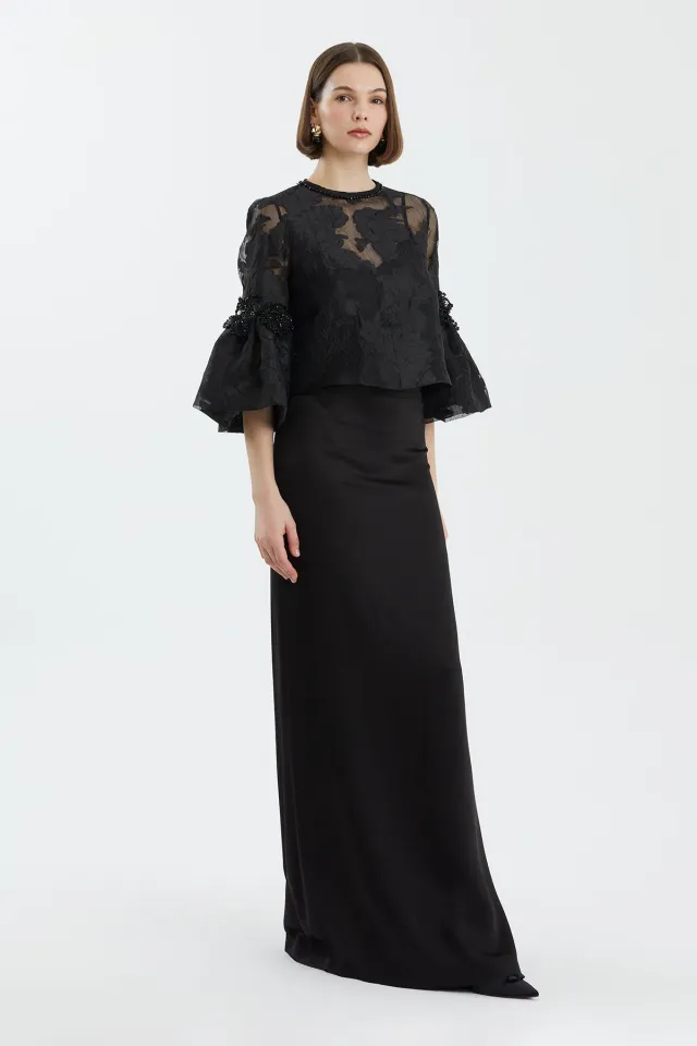 Embroidered Stripe Detail Black Set
