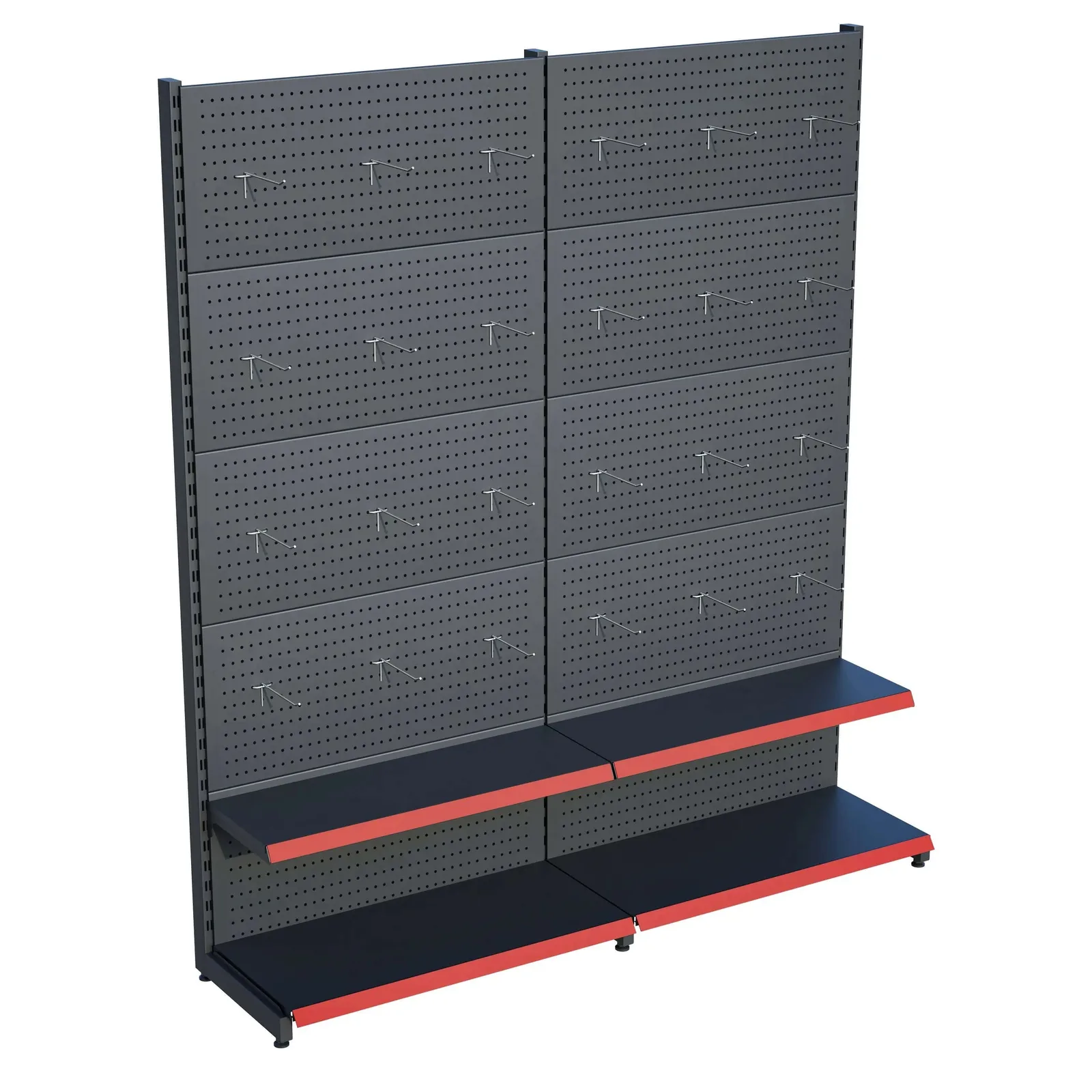 رف عُدَد مثقّب – طابقان أنثراسيت، وحدتان – W180 × H220 × D30/40 cm