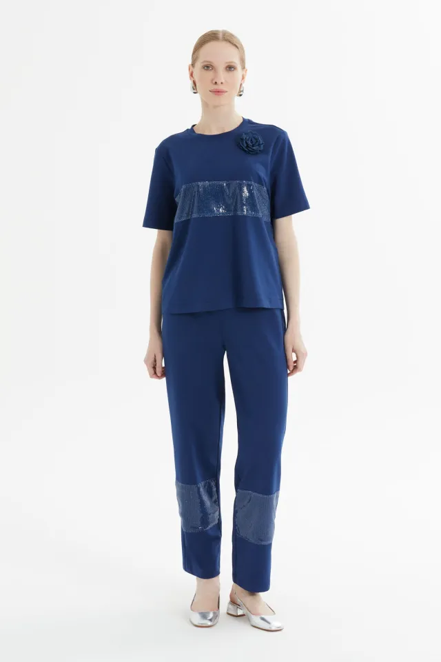 Sequin-Detail Blouse and Pants Set