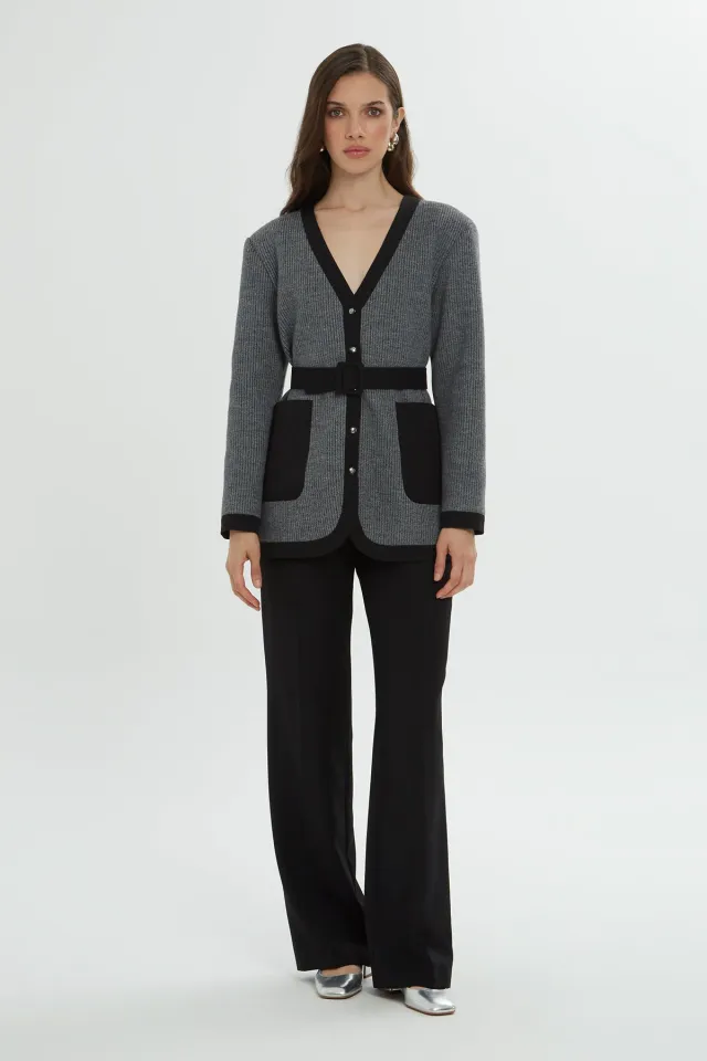 Set with Belt Detail and Cardigan