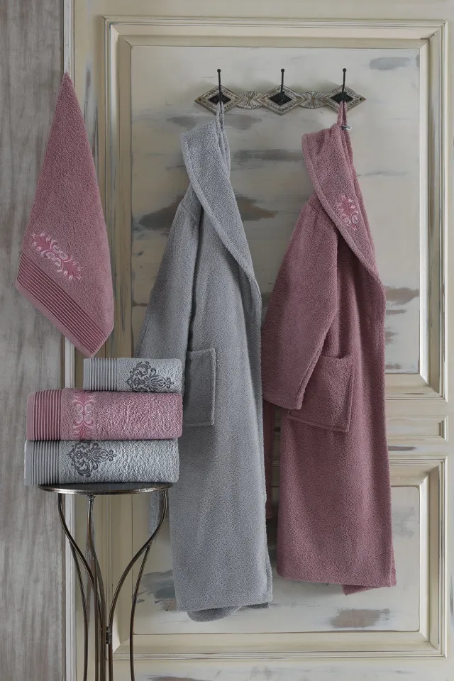Elart Oscar Family Bathrobe Set Embroidered 6 Pieces Dusty Rose