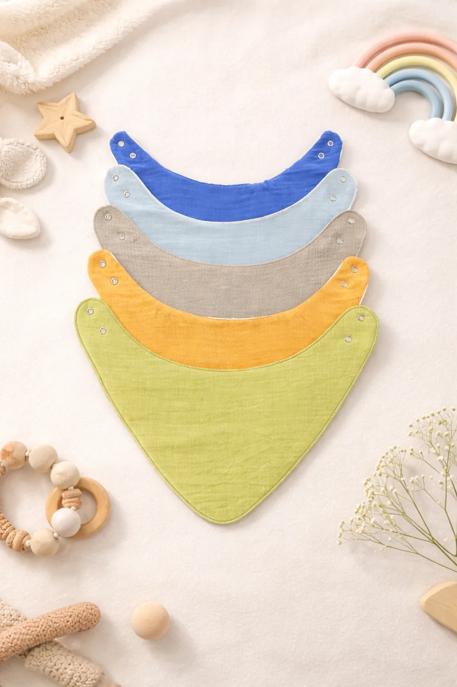 Oval Waterproof Muslin Cotton Snap Bandana Bib, 25 Pieces