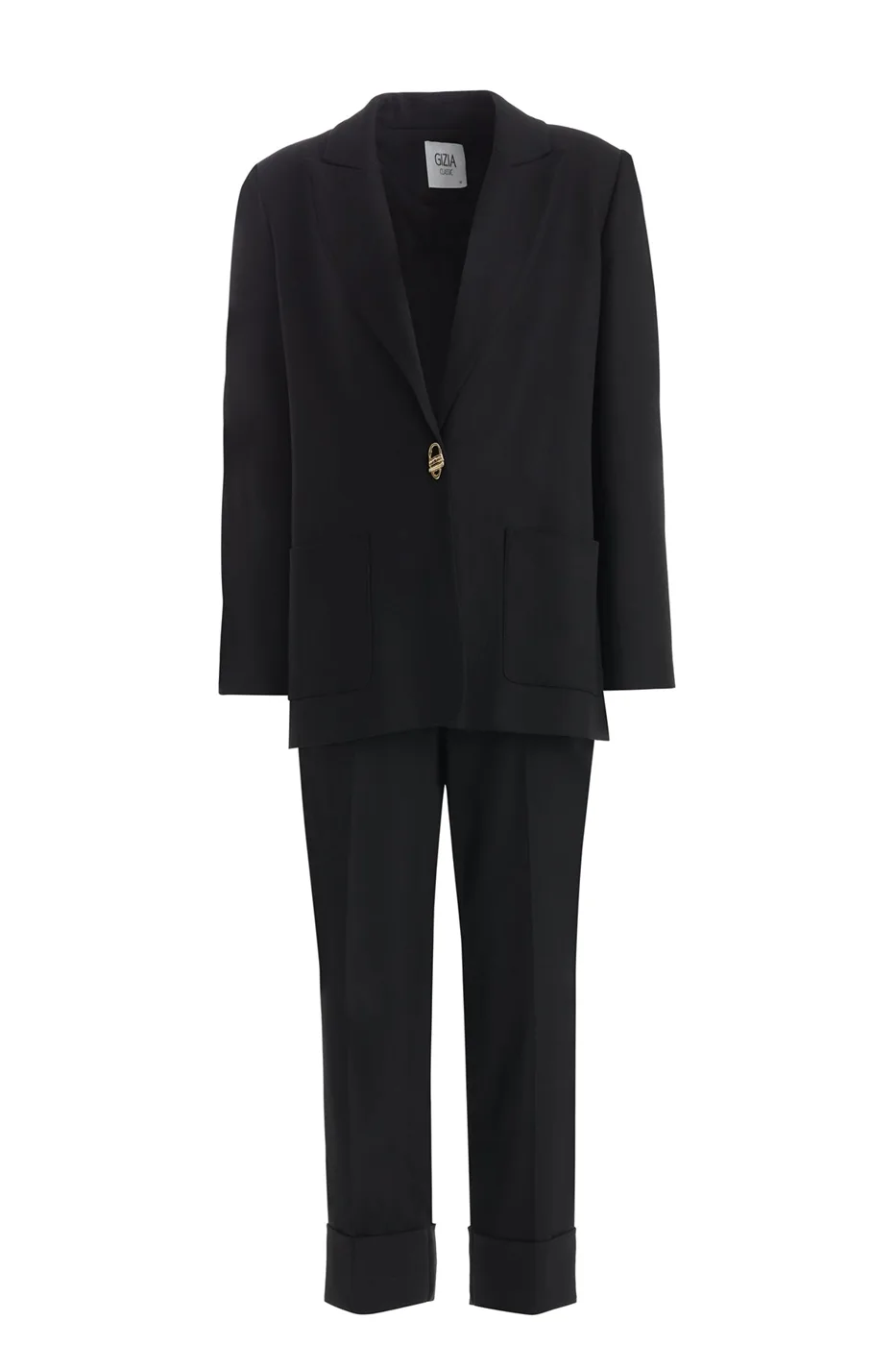 Black Pants Set With Single-Button Detail