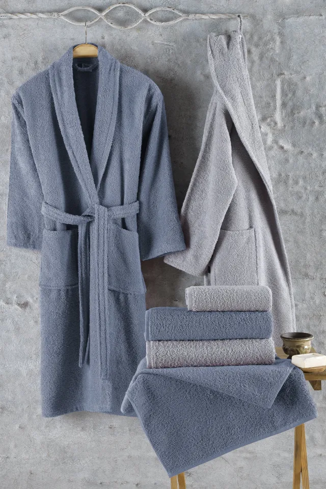Elart Naturel Family Bathrobe Set 6 Pieces Blue