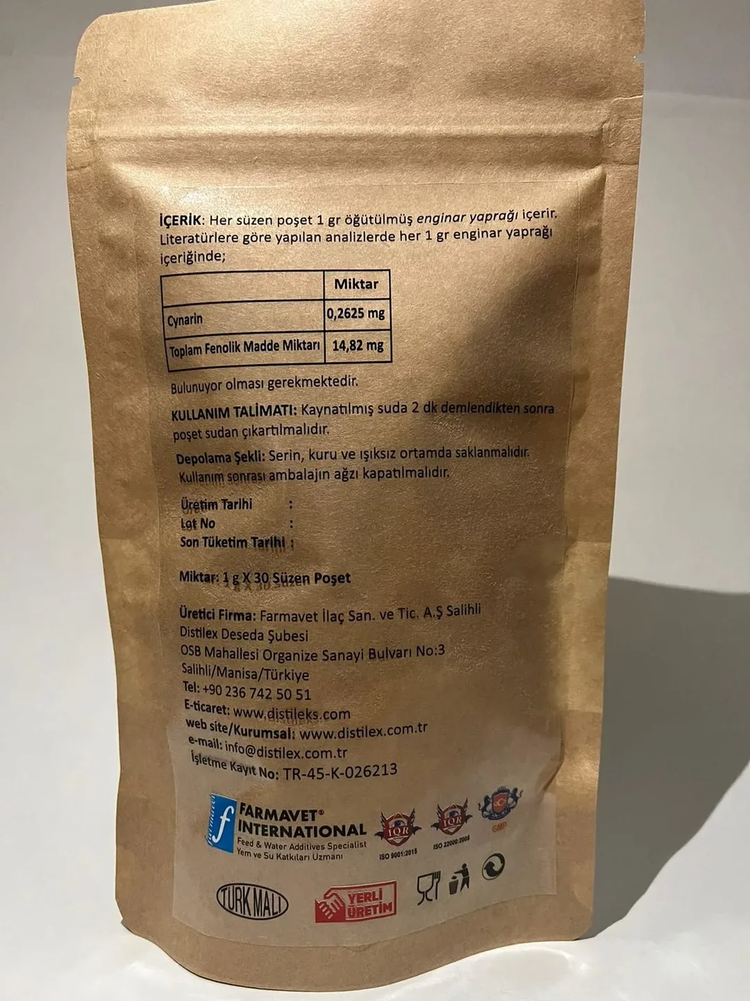 شاي عشبي وظيفي بأكياس من ورق الخرشوف 30 x 1 gr