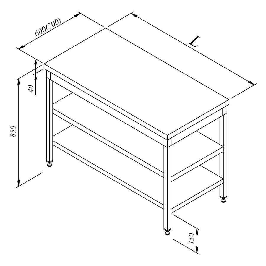 طاولة عمل برف وسطي بدون حاجز خلفي 140×60