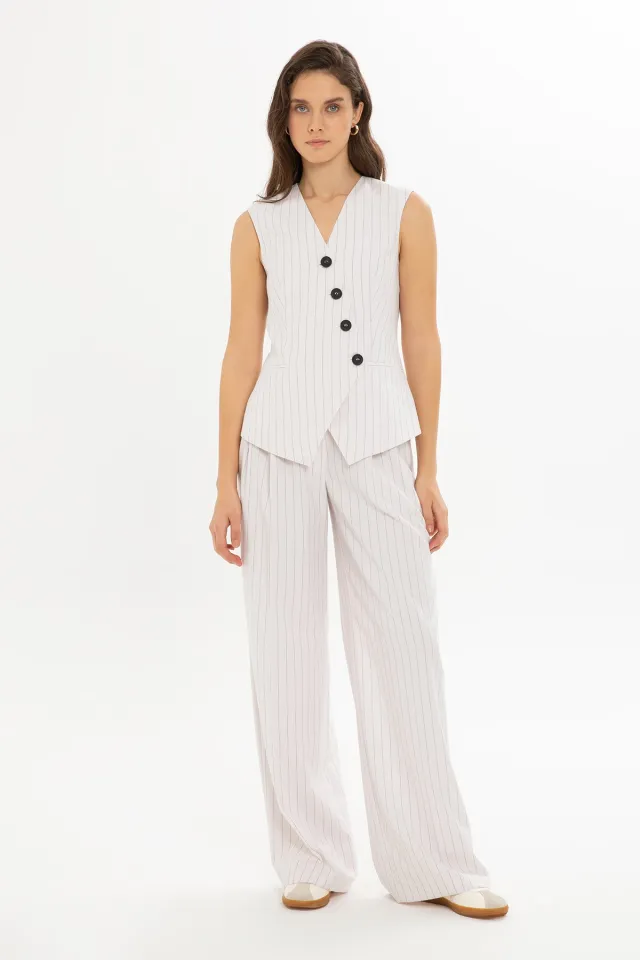 Double-Breasted Vest and Pleated Palazzo Trousers Set