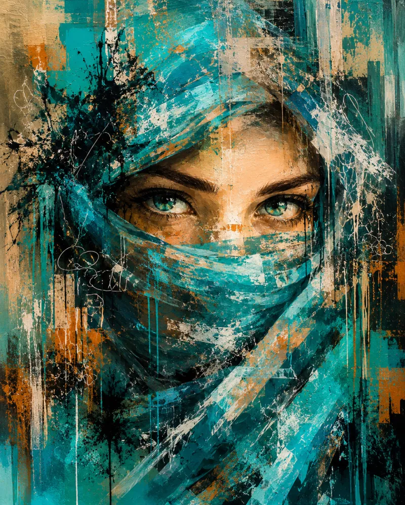 Turquoise woman oil-style canvas wall art
