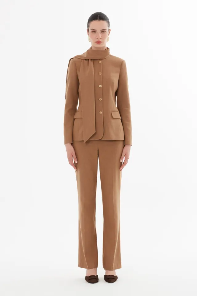 Shawl Collar Button Closure Trousers Set