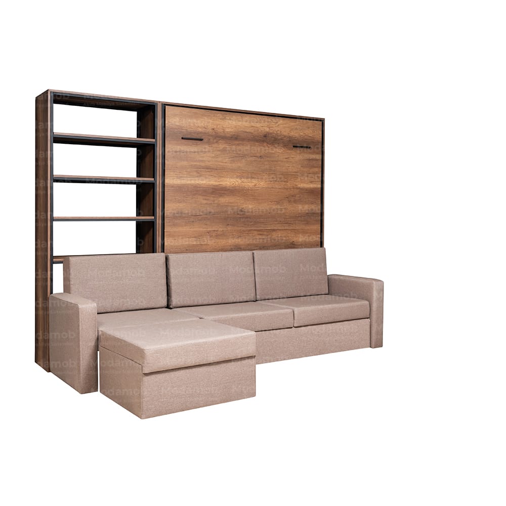 Kristal Set Remote-Controlled Automatic Wall Bed - Sapphire/Oak - 150x200 Compatible