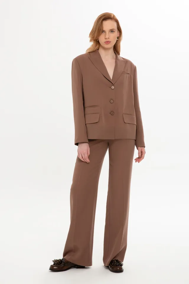Back-Button Jacket & Palazzo Pants Set