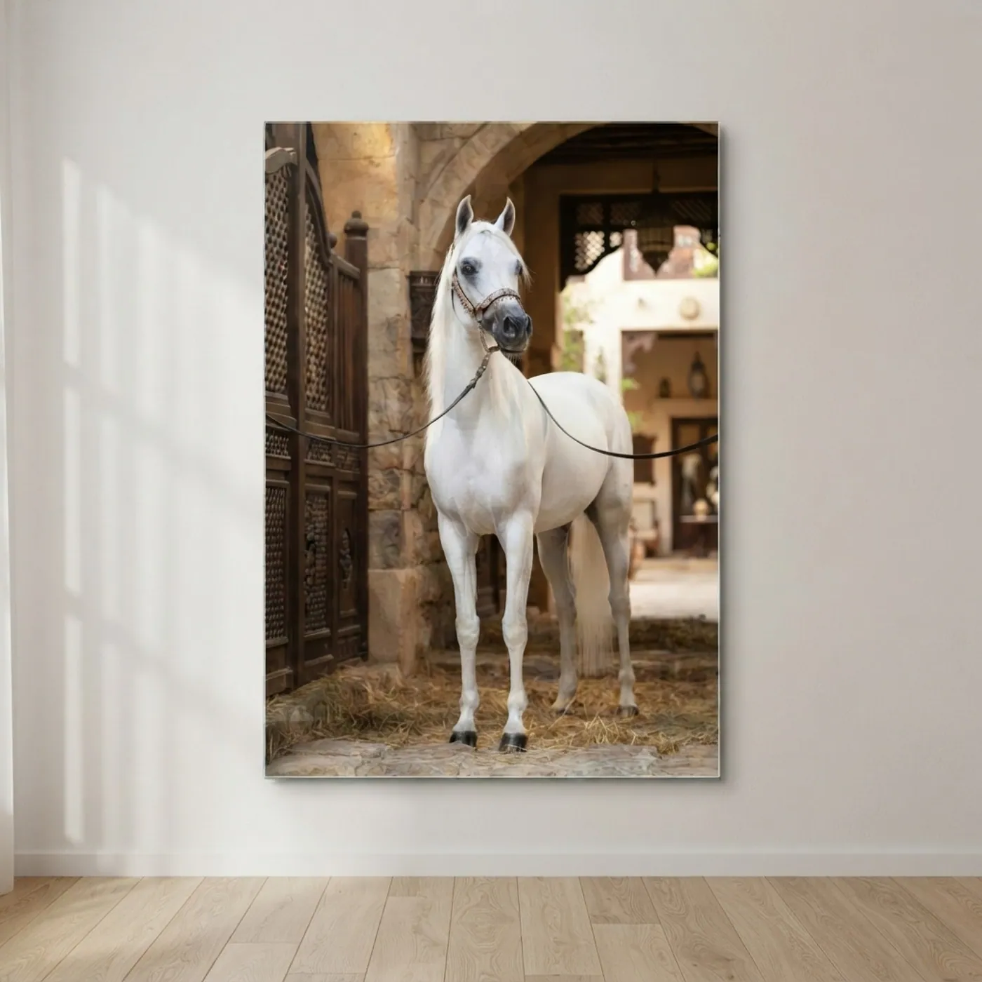 Noble White Horse Fine Art Vertical Glass Wall Art glass wall art
