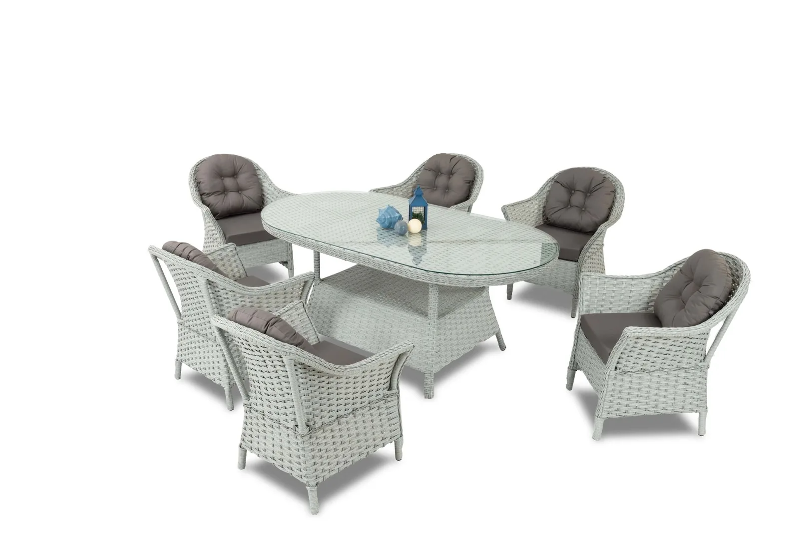 طقم طعام خارجي Bitez Rattan 6 Kisilik Gri