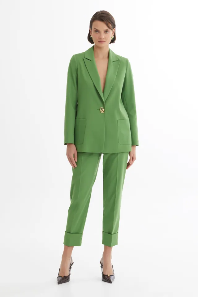 Single-Button Green Blazer Set