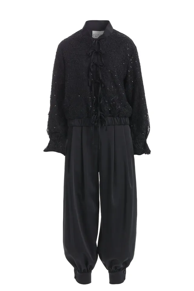 Black Set with Bomber Jacket and Shalwar Trousers