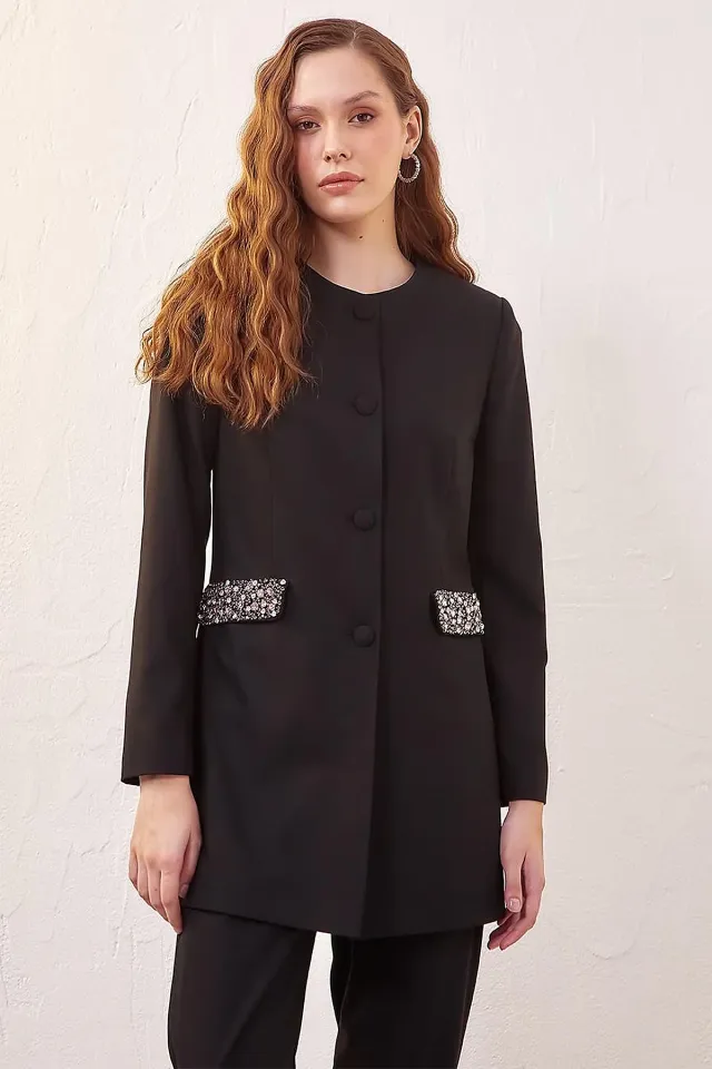 Kayra KA-A23-16001-12 Black Two-Piece Set with Studded Details