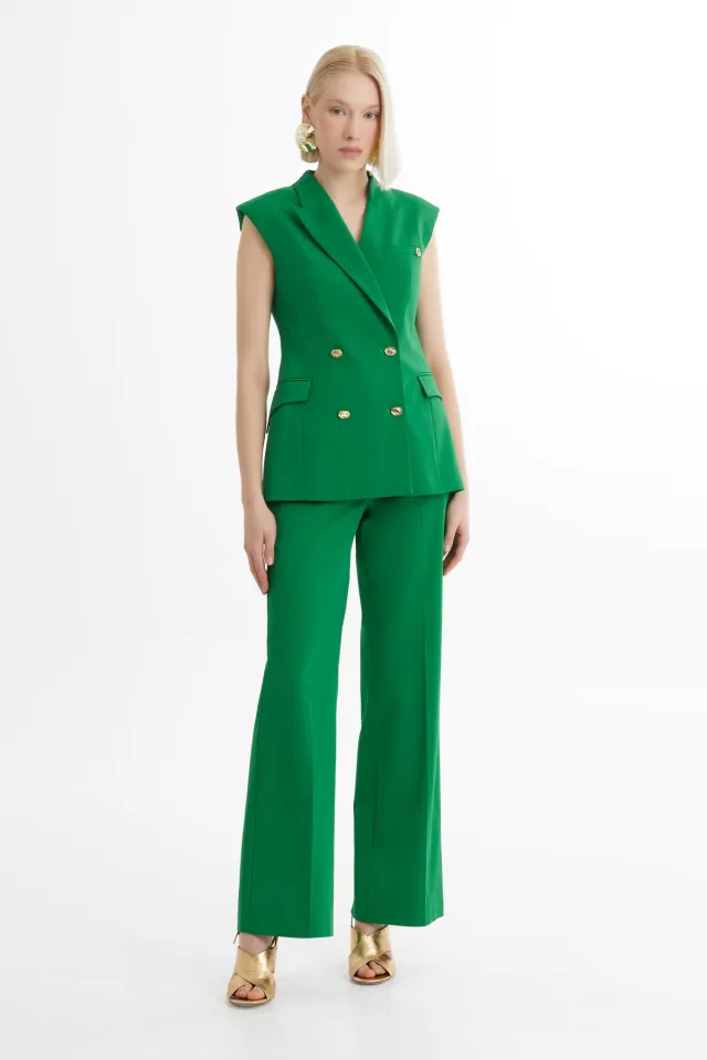 Asymmetric-Collar Jacket & Pants Set