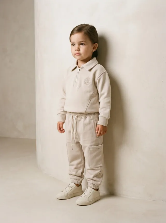 Creamy three-quarter zip sports set