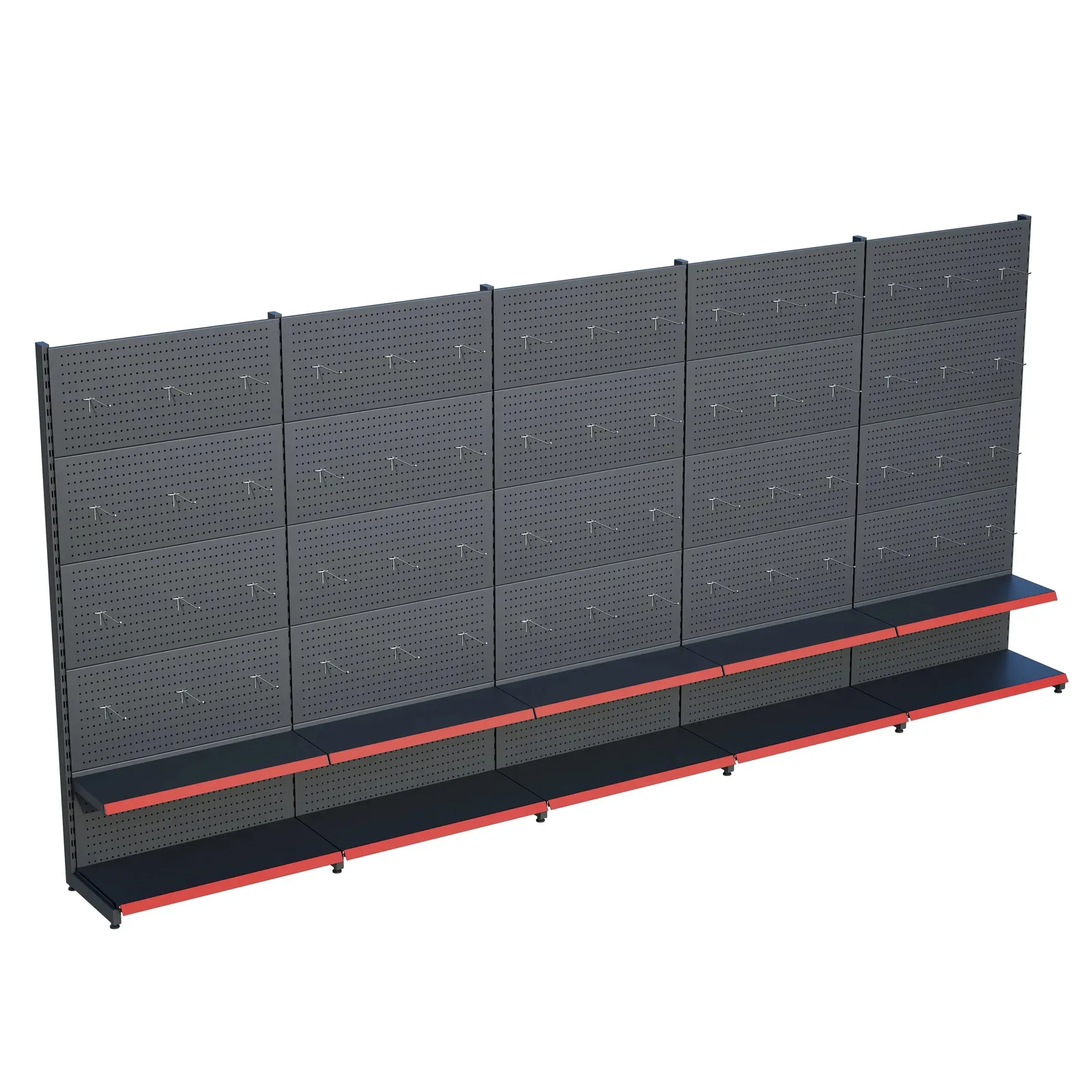 رف عُدَد مثقّب – طابقان أنثراسيت، 5 وحدات – W450 × H220 × D30/40 cm