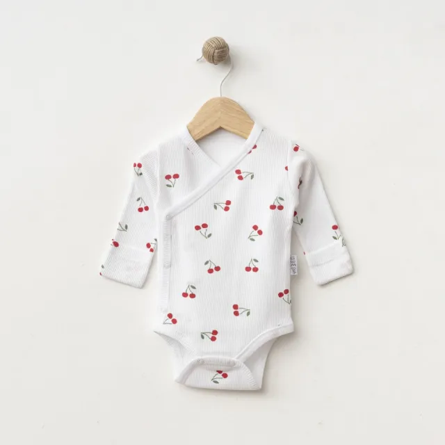Gümüş Cherry-Print Wrap-Snap Baby Girls’ Bodysuit A96