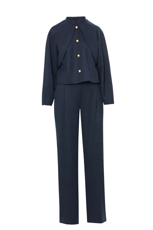 Set with Buttoned Jacket and Palazzo Trousers