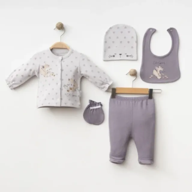 Gümüş Squirrel-Print Five-Piece Baby Bodysuit Set 3020