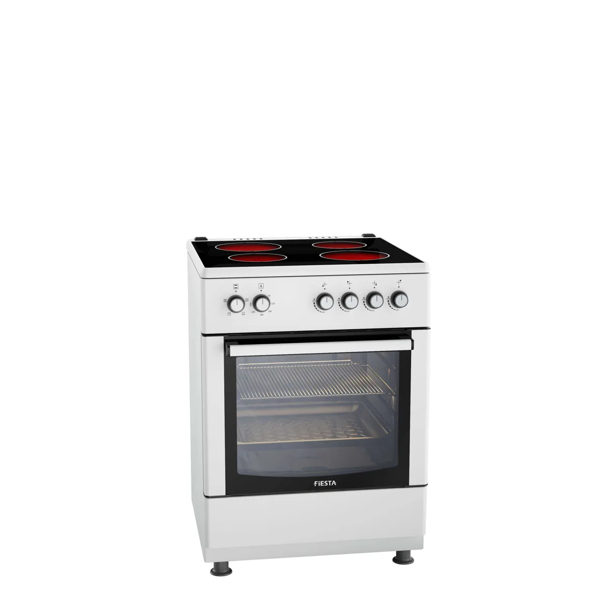 طباخ كهربائي قائم 60×60 بأربع سخانات وفرن كهربائي طراز FV 66E4 W