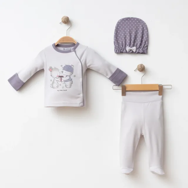 Gümüş Gift-Print Three-Piece Baby Outfit A5015