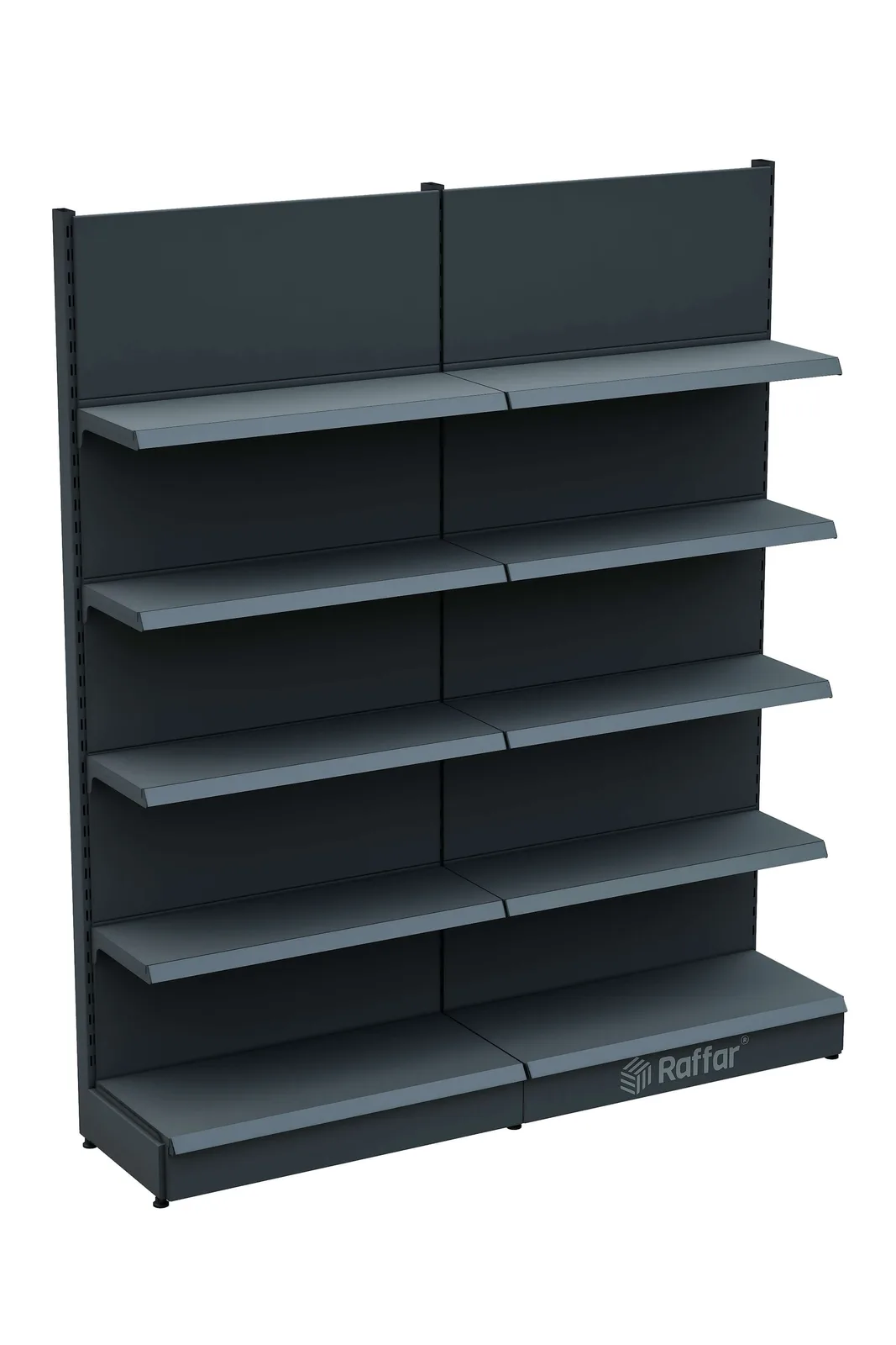 رف حائط سوبرماركت بقاعدة – 5 طوابق أنثراسيت، وحدتان – W180 × H220 × D30/40 cm