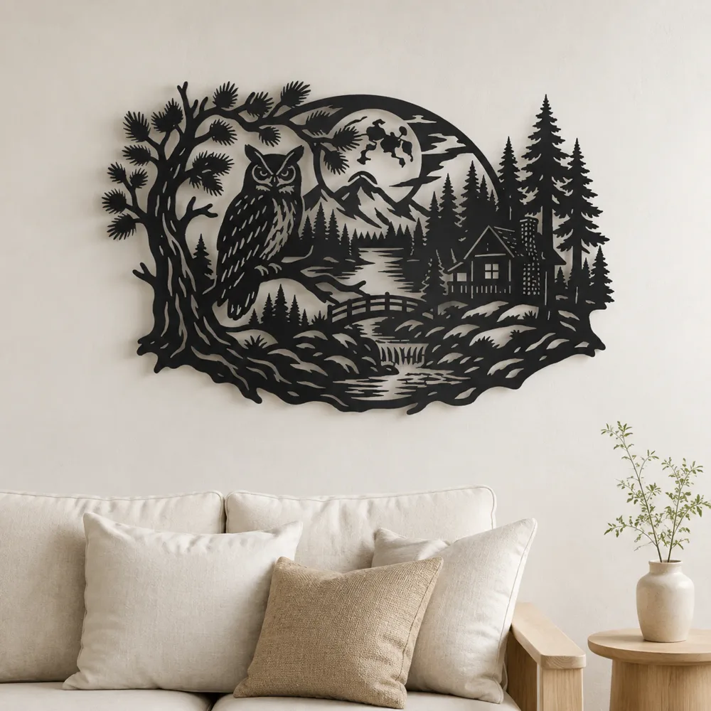 Owl Woodland Night Metal Wall Art