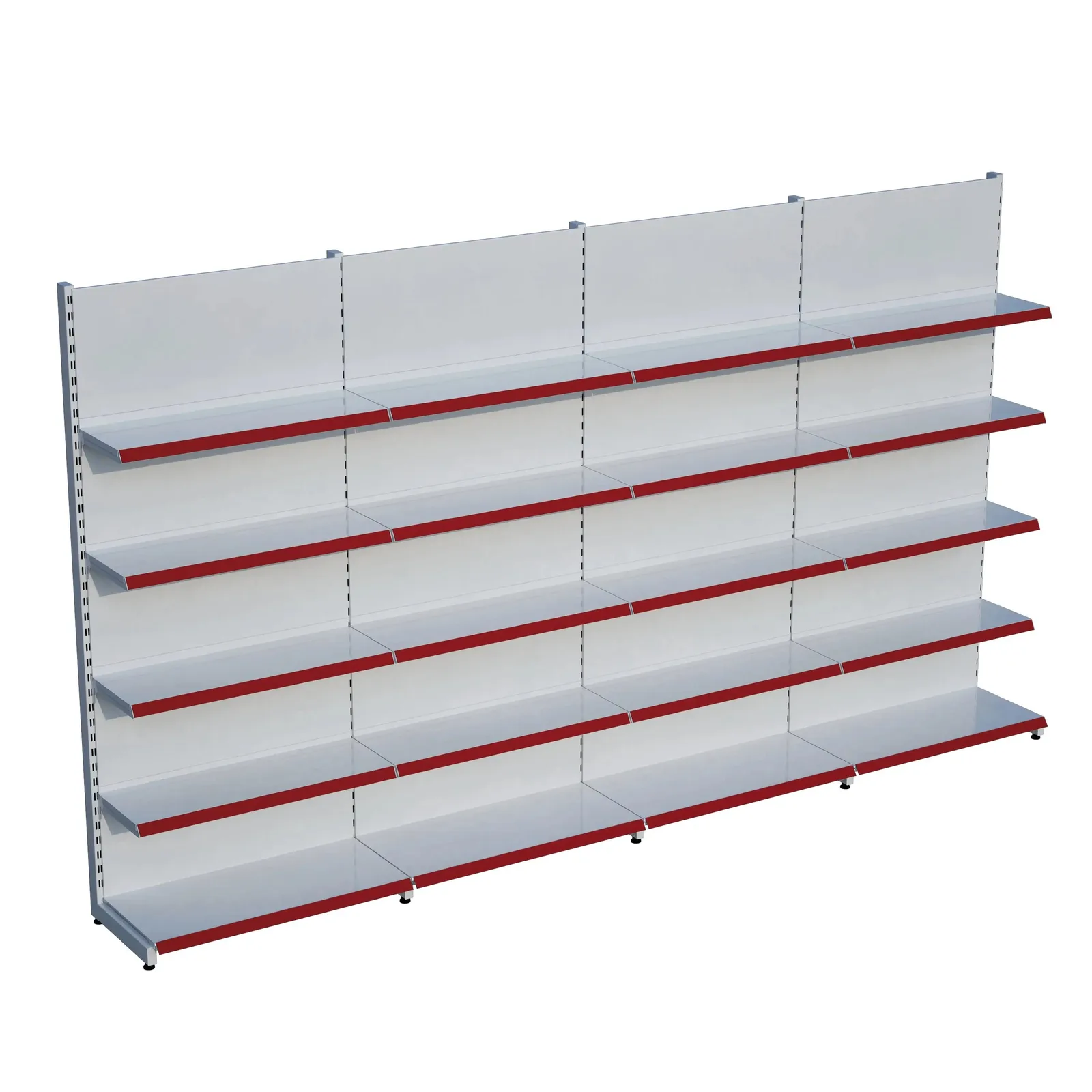 رف جداري للسوق – 5 طبقات أبيض، أربع وحدات – W360 × H220 × D30/40 cm