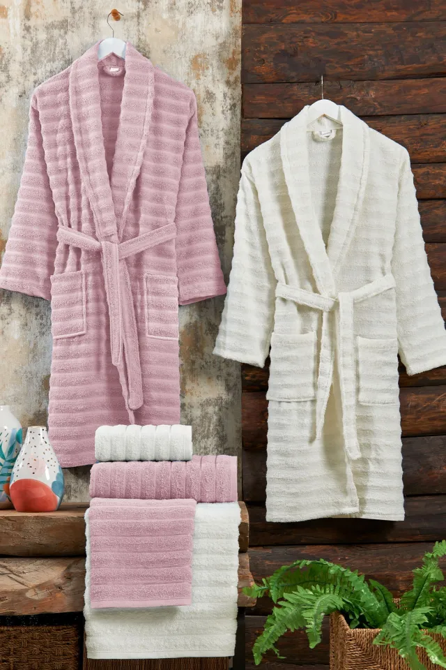 Elart Soft Family Bathrobe Set 6 Pieces (70x135 cm) Cream-Pink